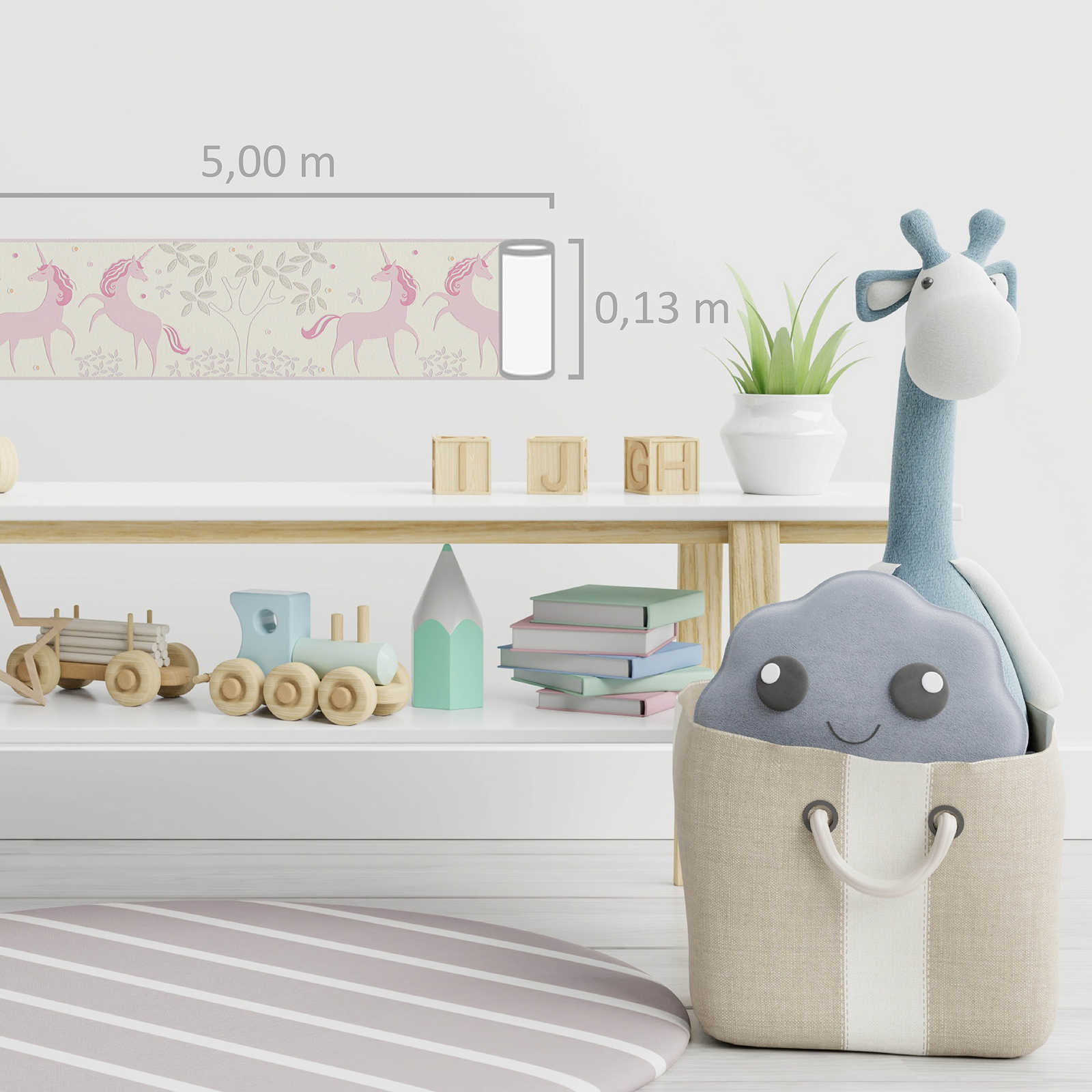             Kinderzimmer Borte mit Einhorn & Glitzer – Rosa, Grau
        