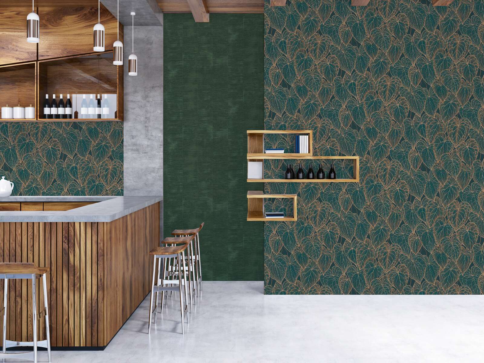             Daniel Hechter Vliestapete mit goldenen Blätterdesign und metallischen Akzenten – Braun, Grün, Gold
        