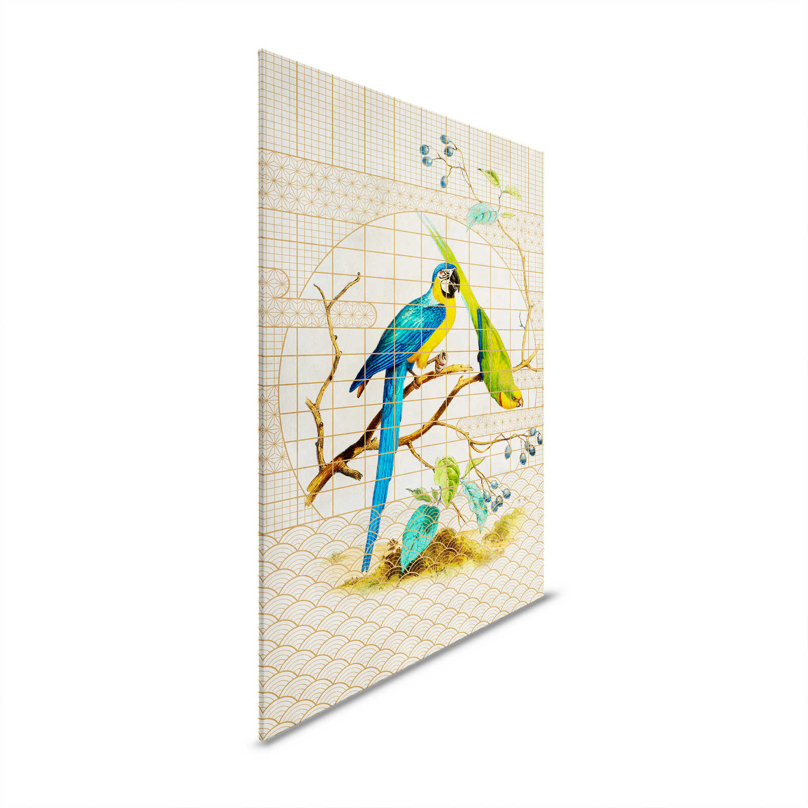         Aviary 3 - Vintage Style Parrot & Golden Pattern Canvas Painting - 0.90 m x 0.60 m
    