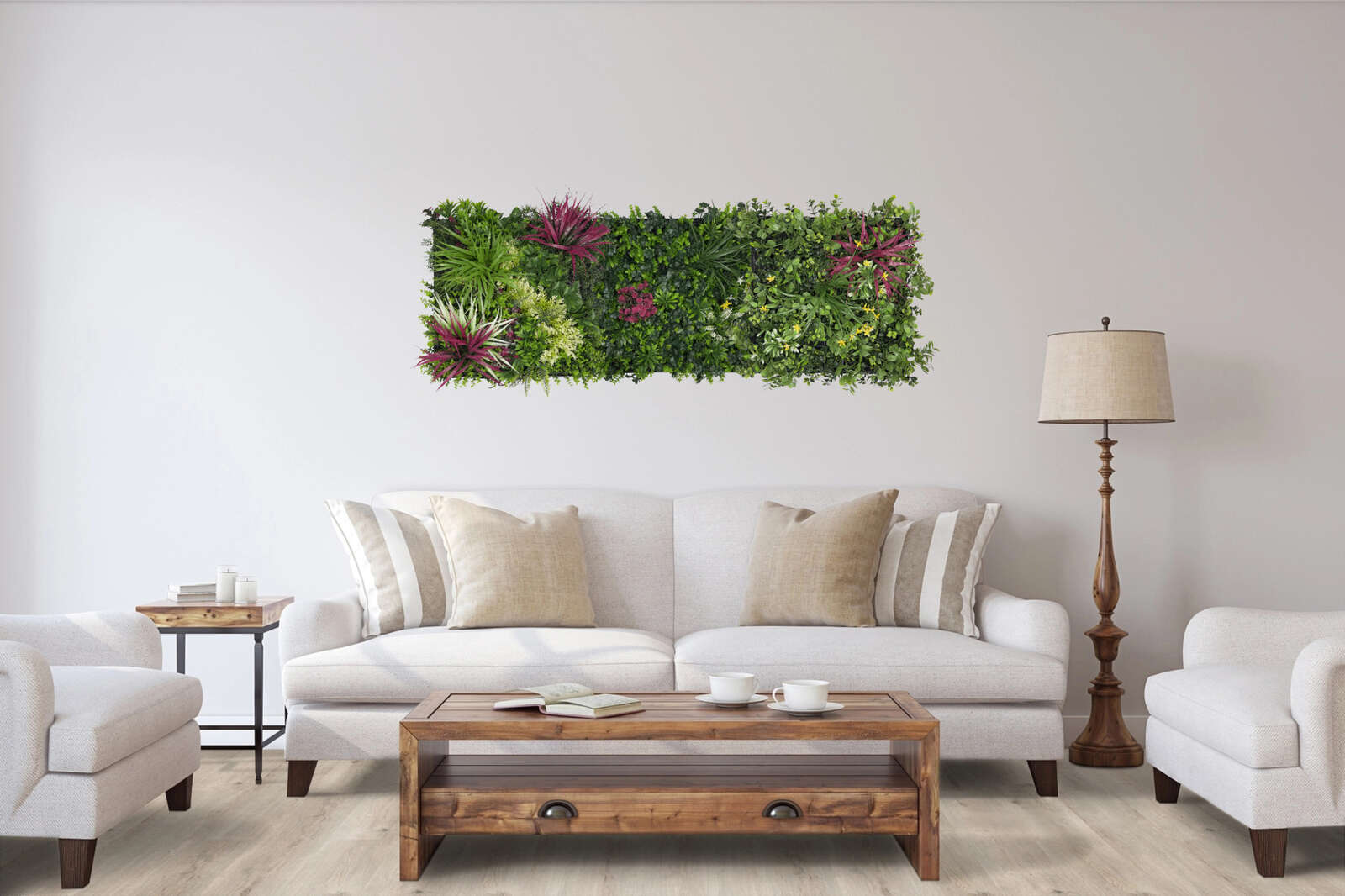 pflanzenwand, deko panel, wohnzimmer, pflanzenarrangement, wandgrün