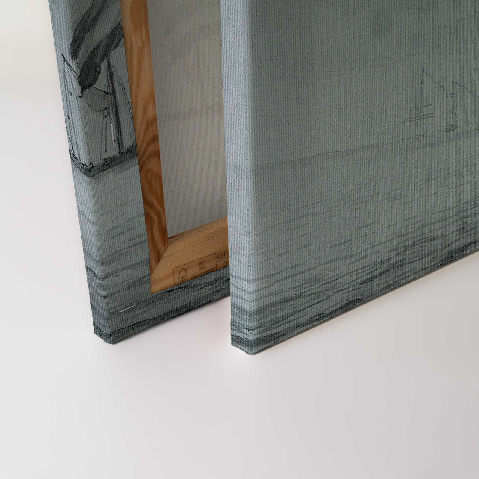 On the Sea 1 - Graublaues Leinwandbild Schiffe Vintage Gemälde Stil – 0,90 m x 0,60 m
