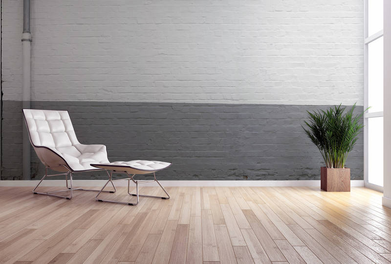             Industrial Look Fototapete – Vliestapete in 3D Optik mit zweifarbiger Betonwand – Grau, Weiß
        
