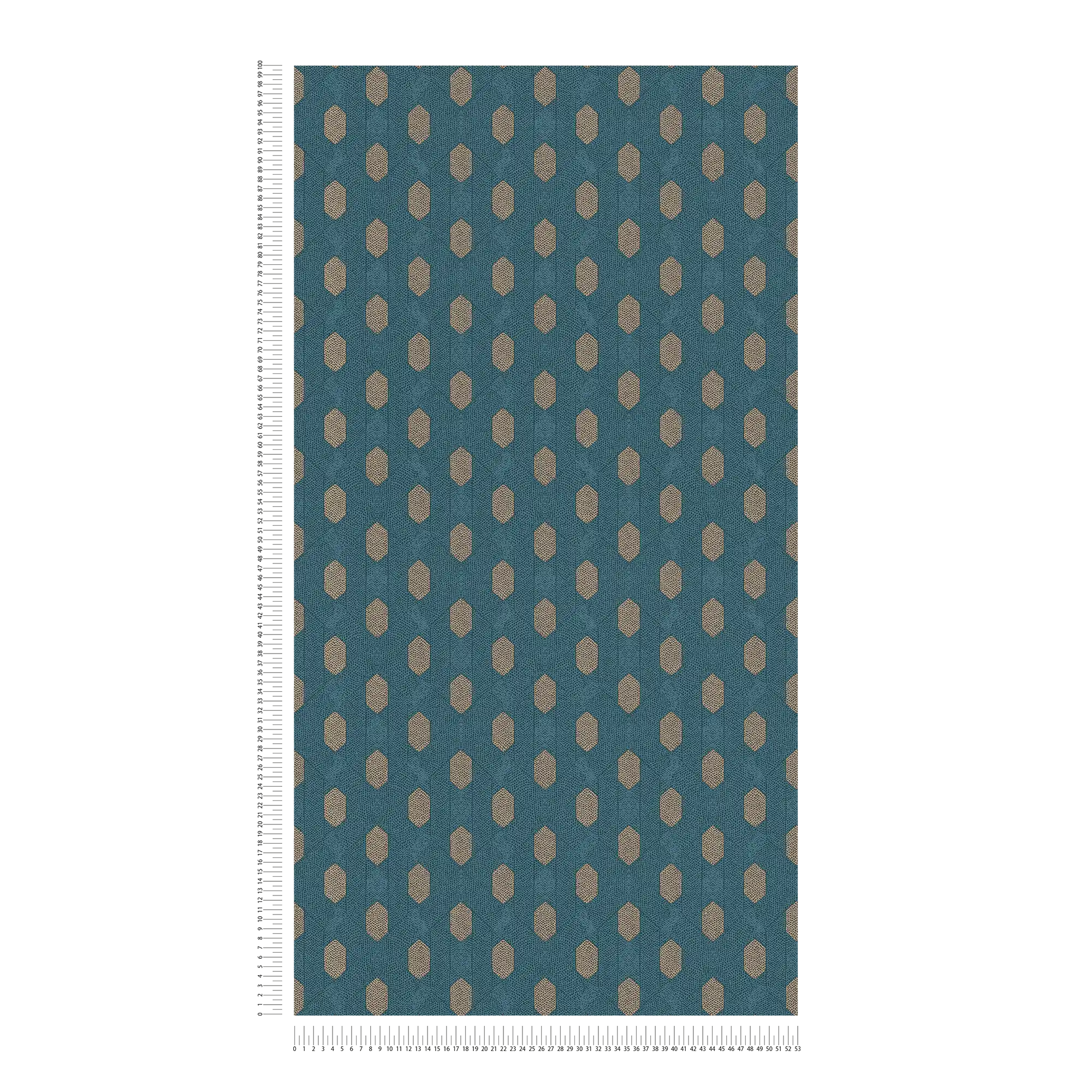 Blaue Tapete mit geometrische Muster &amp; Gold Details – Blau, Braun, Beige