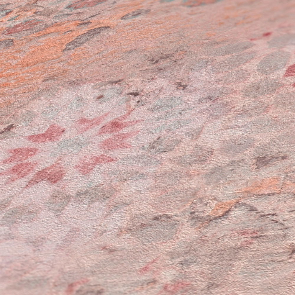             Bunte Vliestapete mit rustikalem Mosaikmuster – Braun, Grau, Orange
        