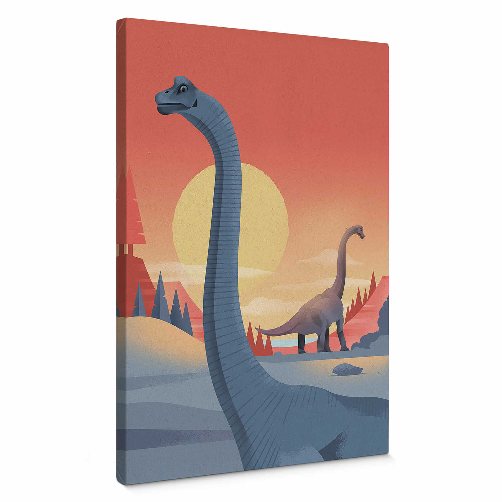         Canvas print dinosaurs in the sunrise – colourful
    
