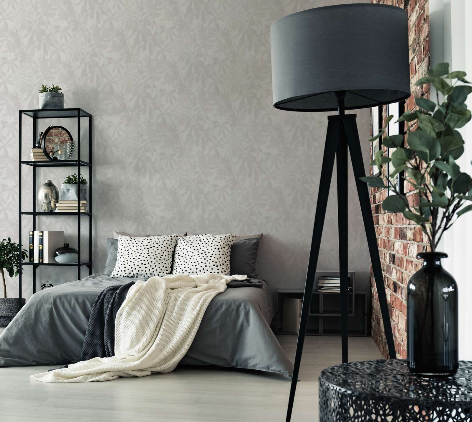 Daniel Hechter Elegante Vliestapete mit dezentem Blattmuster – Grau, Creme
