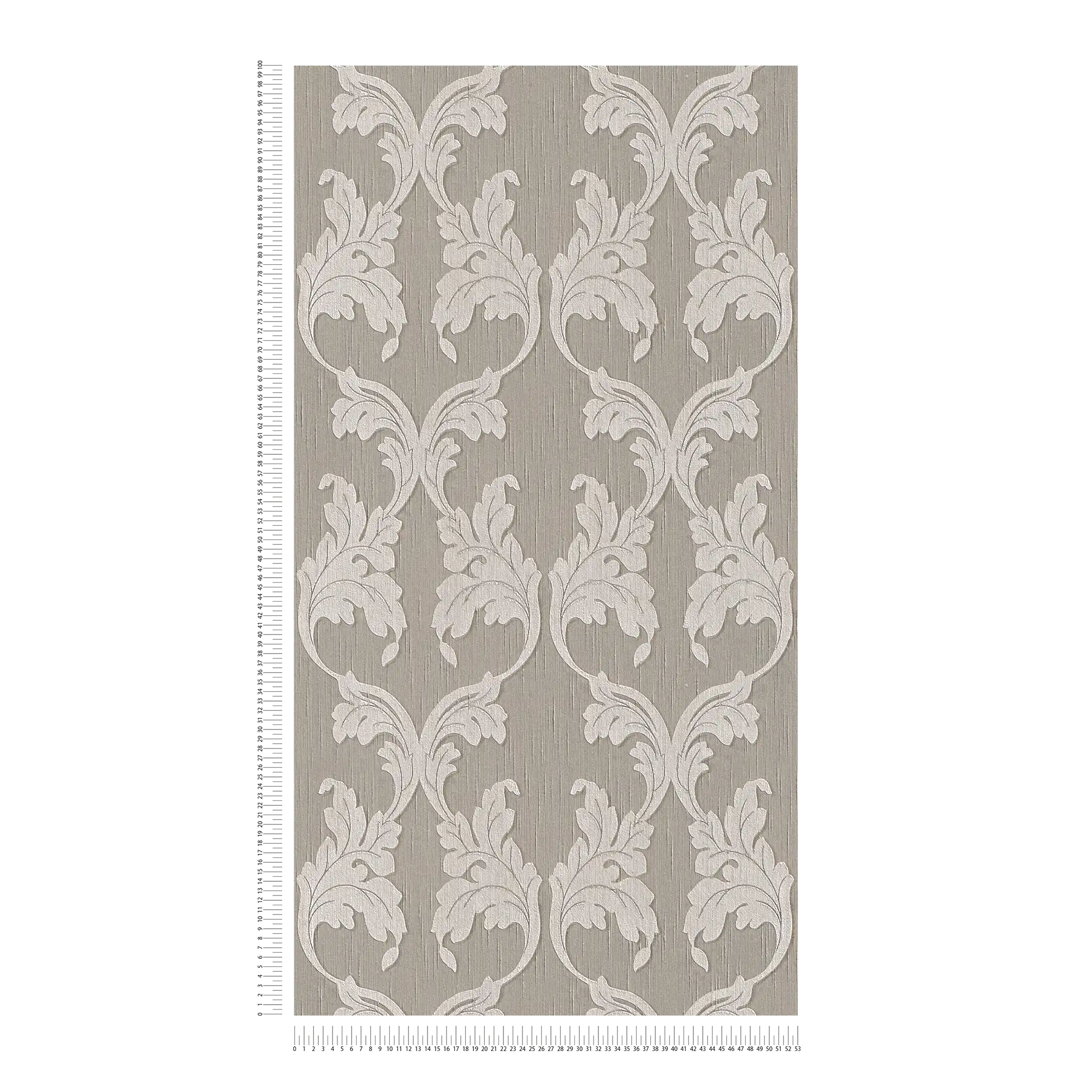             Barocktapete mit floralen Ranken Ornamenten – Grau, Beige
        