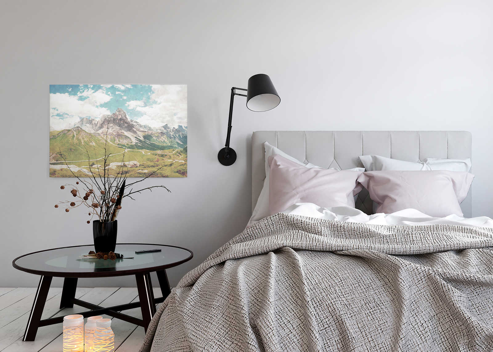             Dolomiti 2 - Leinwandbild Dolomiten Retro Fotografie in Löschpapier Struktur – 0,90 m x 0,60 m
        