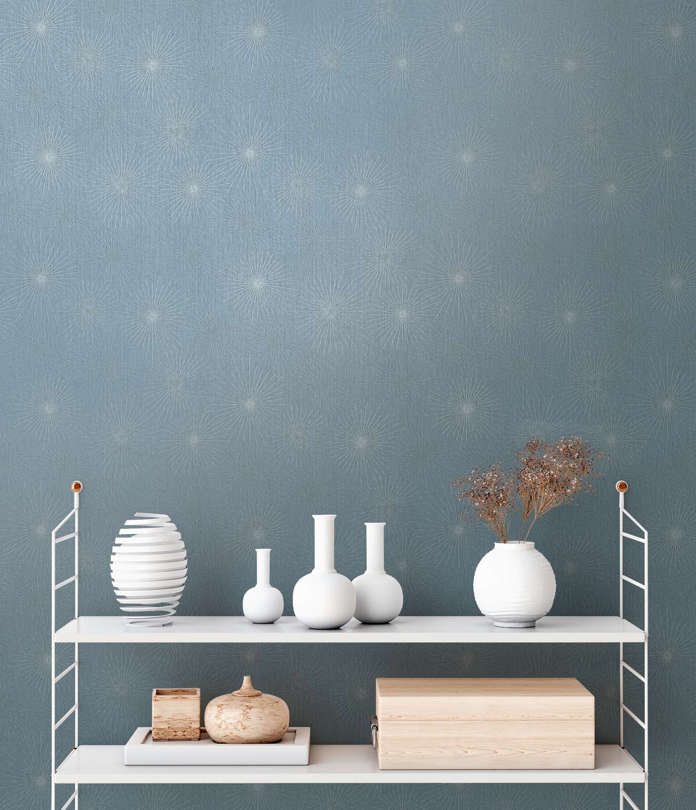             Tapete Retro Design Starburst – Blau, Metallic
        