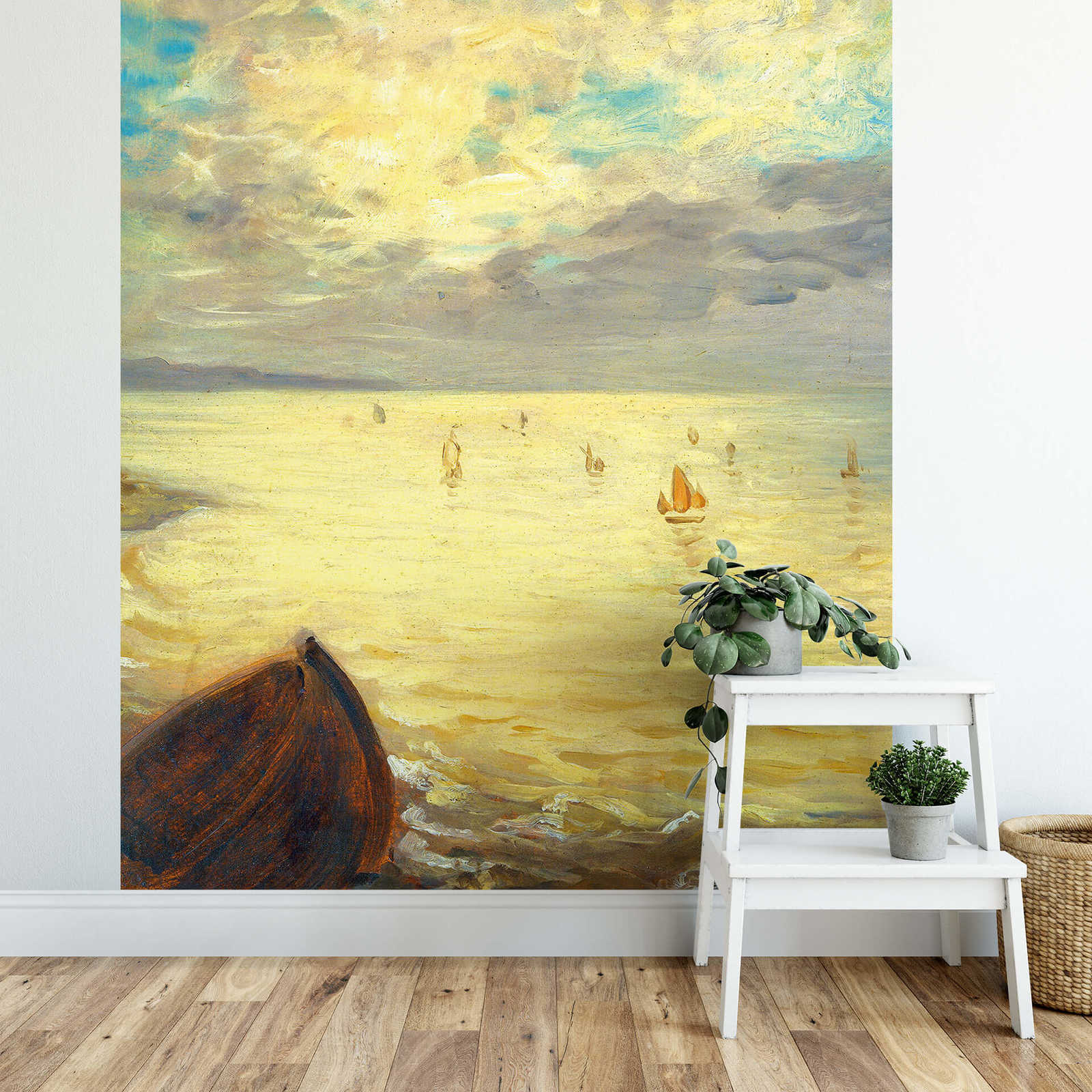 Schmale Fototapete Meer – Blau, Beige, Braun