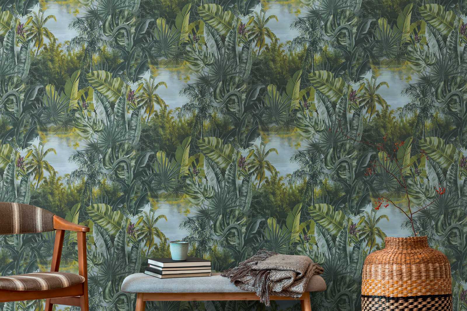             Vliestapete Dschungel mit Palmen & Blätter Design – Grün
        