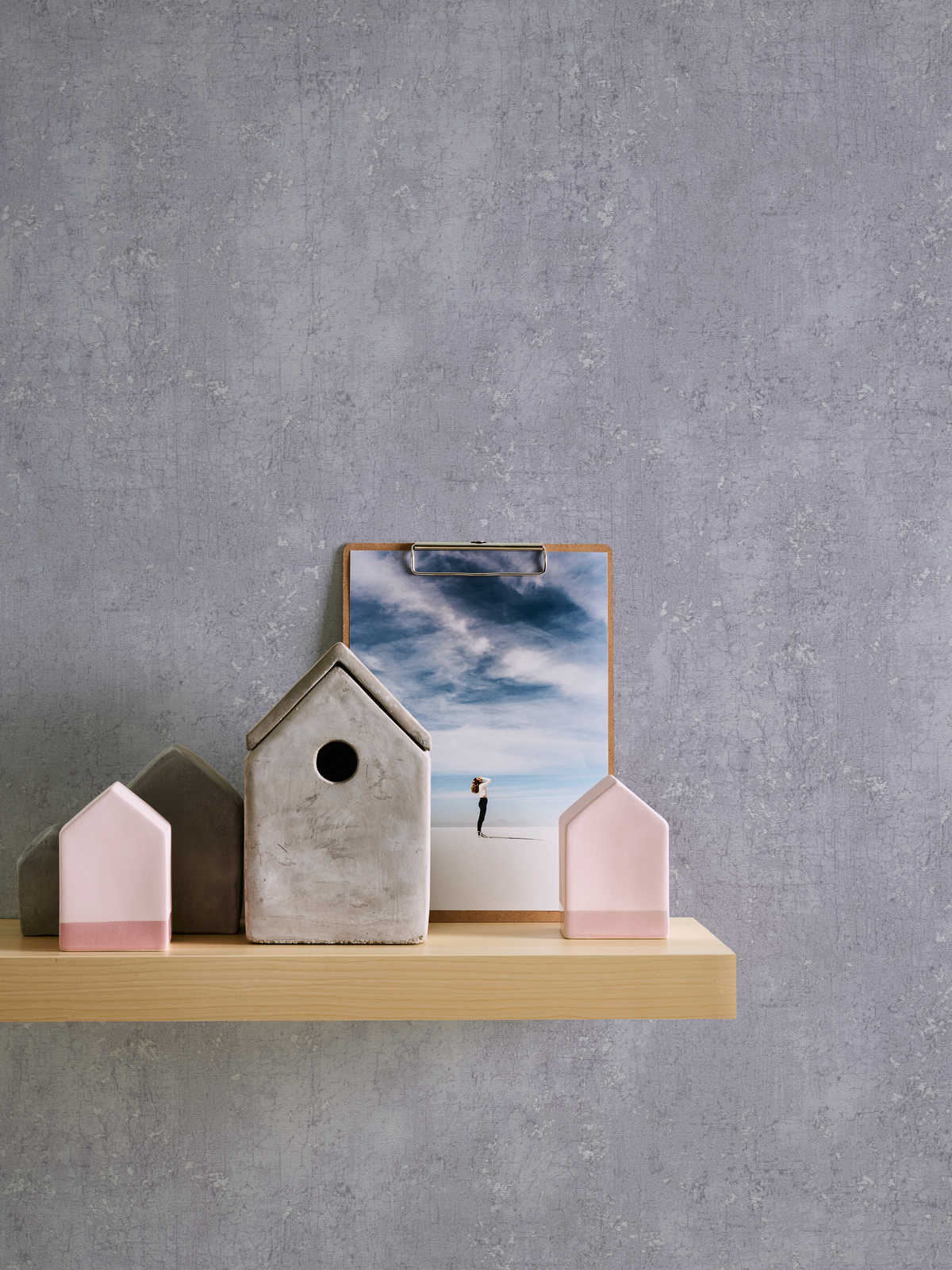             Grau Tapete Putzoptik im Used Look – Grau, Metallic
        