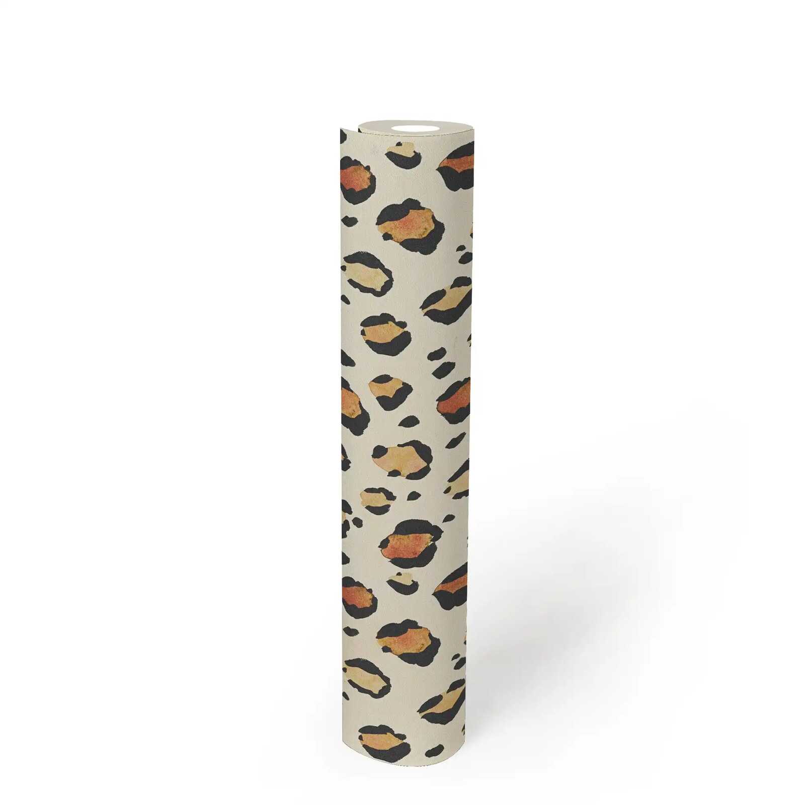             Helle, stilvolle Vliestapete mit Leoparden-Print und feiner Oberflächenstruktur – Beige, Orange
        