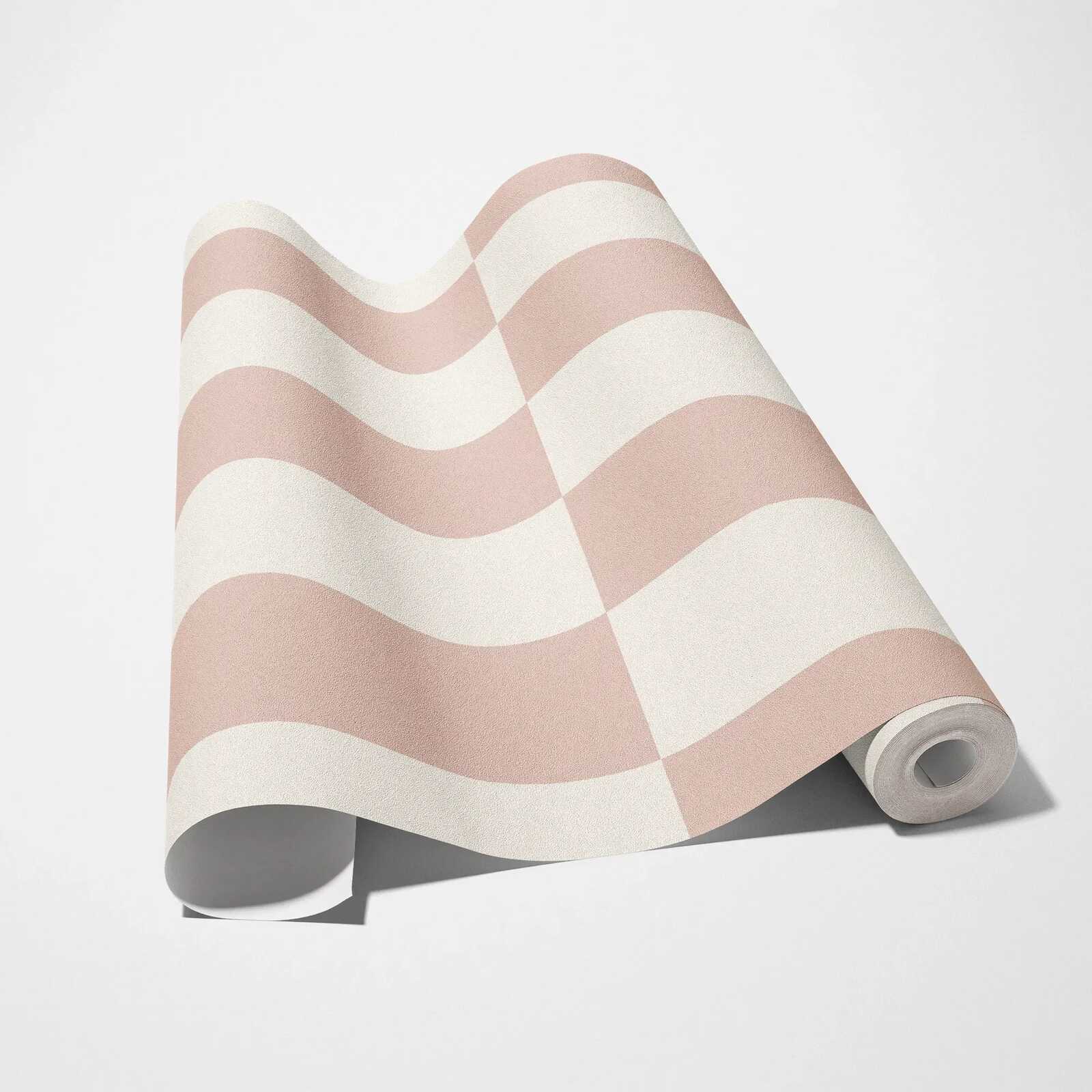             Mustertapete mit Vierecken grafisches Muster – Taupe, Weiß
        