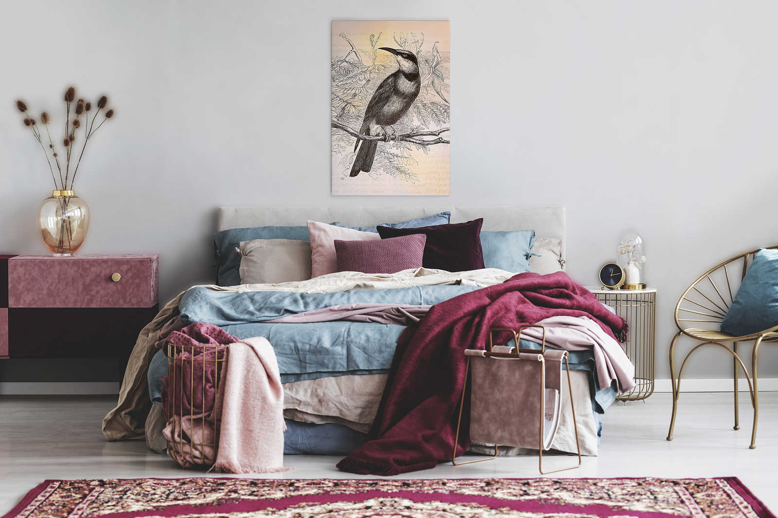 Retro Leinwandbild mit Vogel Muster – 0,60 m x 0,90 m