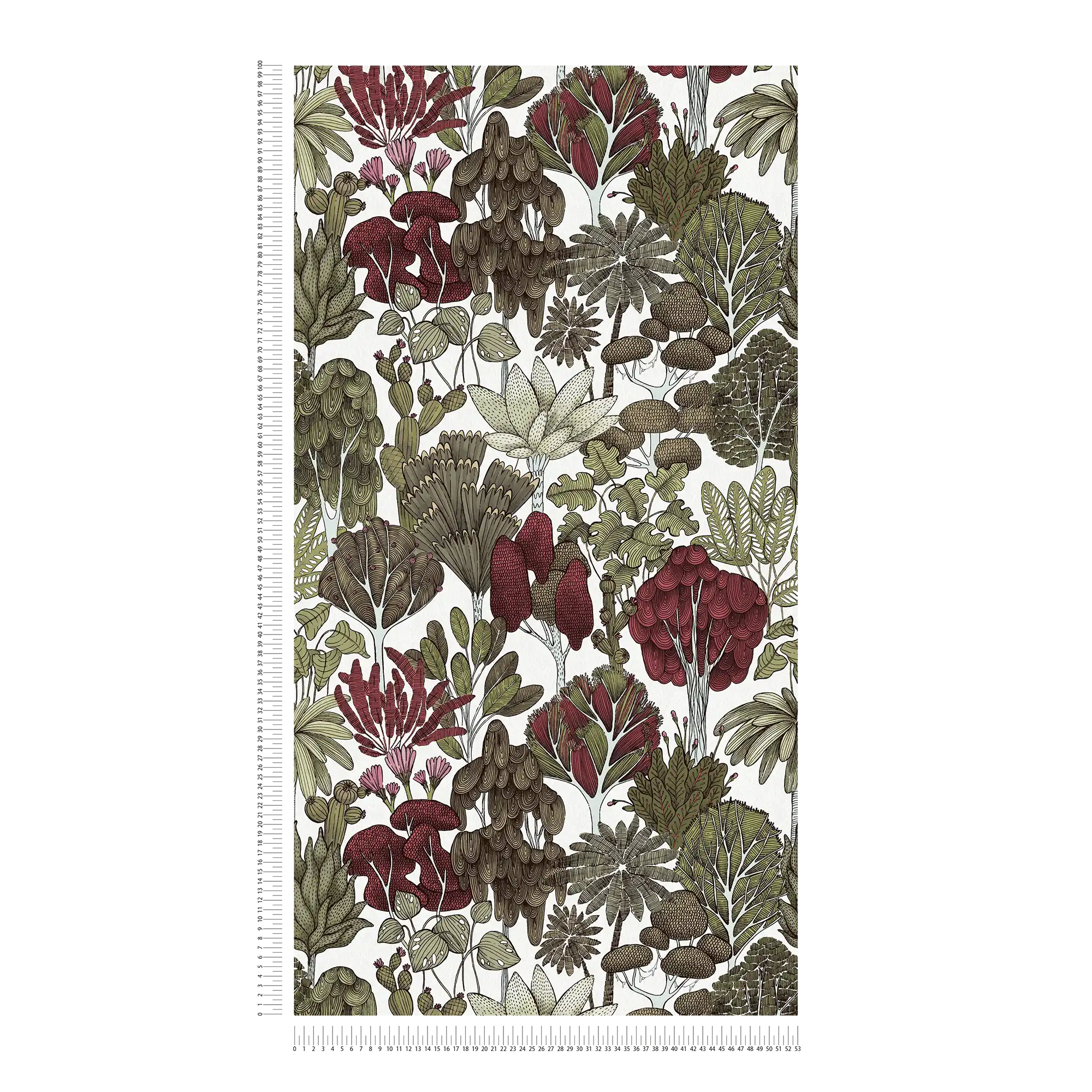             Tapete Bäume & Palmen im Doodle Design – Grün, Gelb, Weiß
        