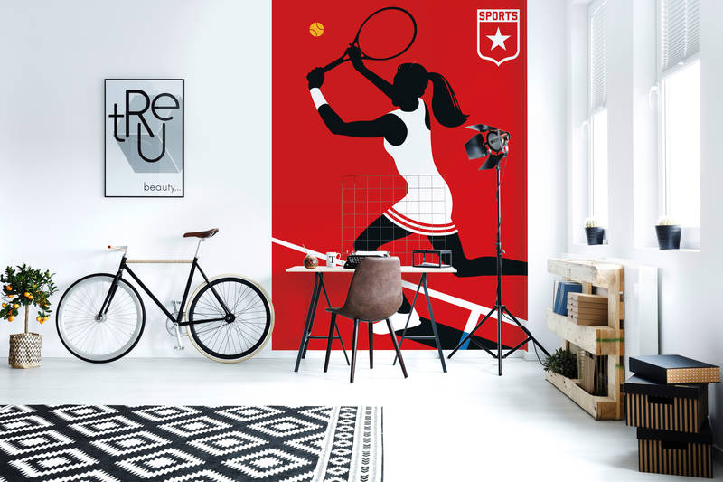 Fahrrad, Wohnzimmer, Wandkunst, rotes Wandbild, Stuhl