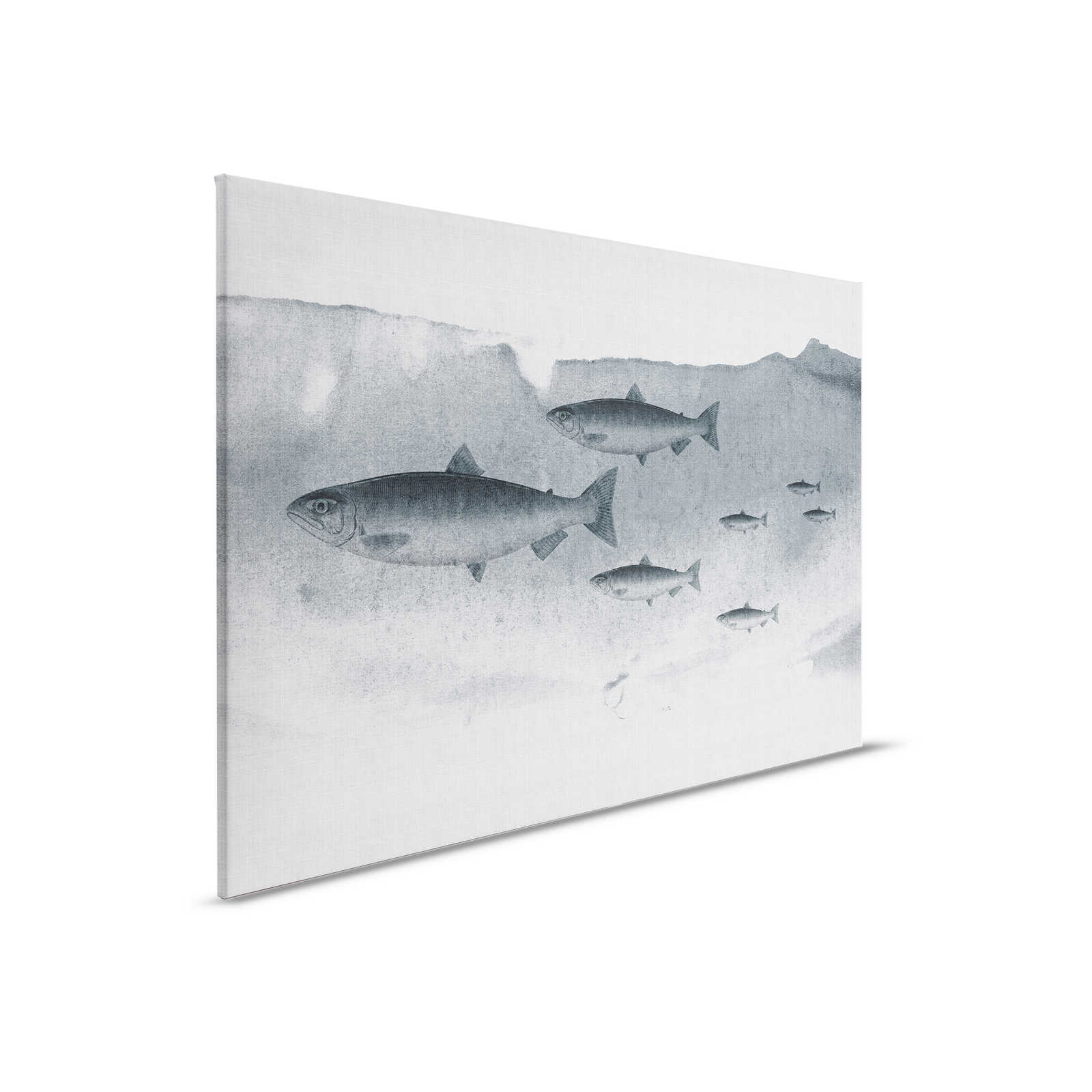         Into the blue 3 - Aquarelle de poisson en gris comme toile de lin structure naturelle - 0,90 m x 0,60 m
    