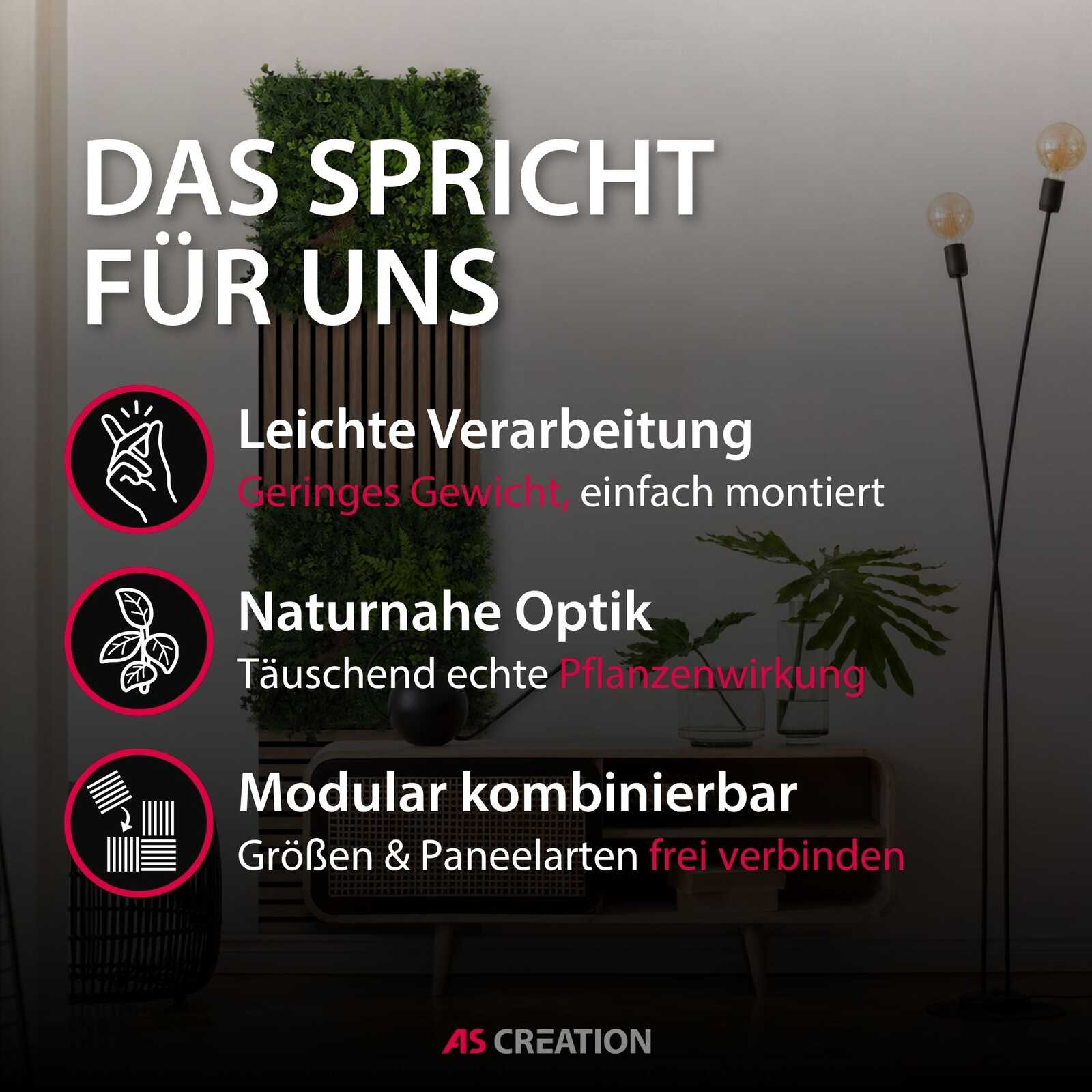 Wanddeko, Wohnzimmer-Layout, Pflanzen, LED-Lampe, Modularer Aufbau