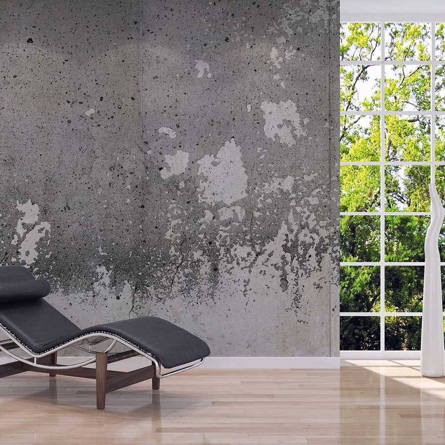 betonwand, betonstruktur, moderner innenraum, wohn lounge stuhl, holzboden