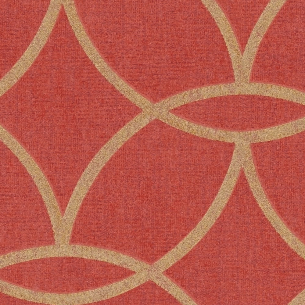 Vliestapete geometrisches Goldmuster &amp; Schimmer-Effekt – Rot, Gold