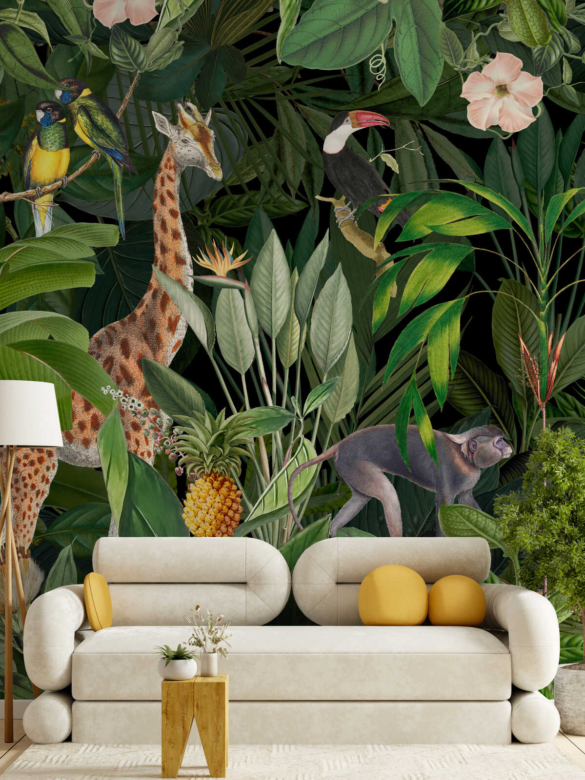 Jungle-Tapete, Tiermuster, Pflanzenwand, Wohnzimmer-Sofa, Fruchtpflanze