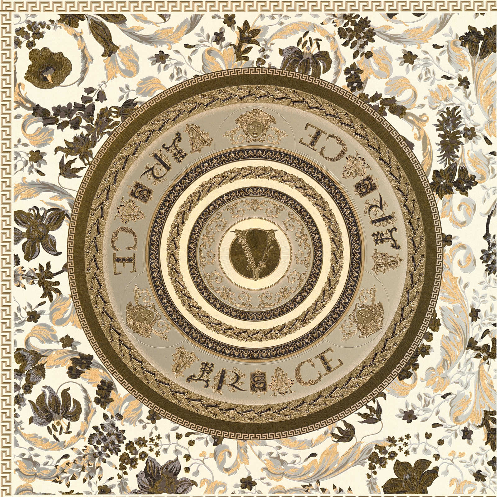         Papier peint métallique VERSACE avec motif de marque - crème
    