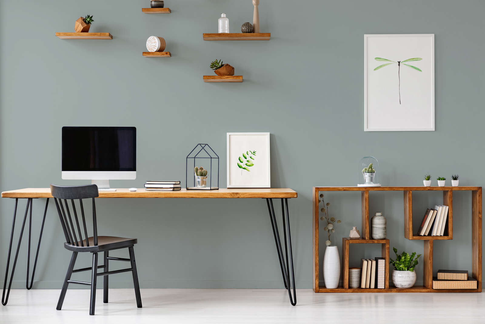 Schreibtisch, Computer, Home-Office, Deko, Regal