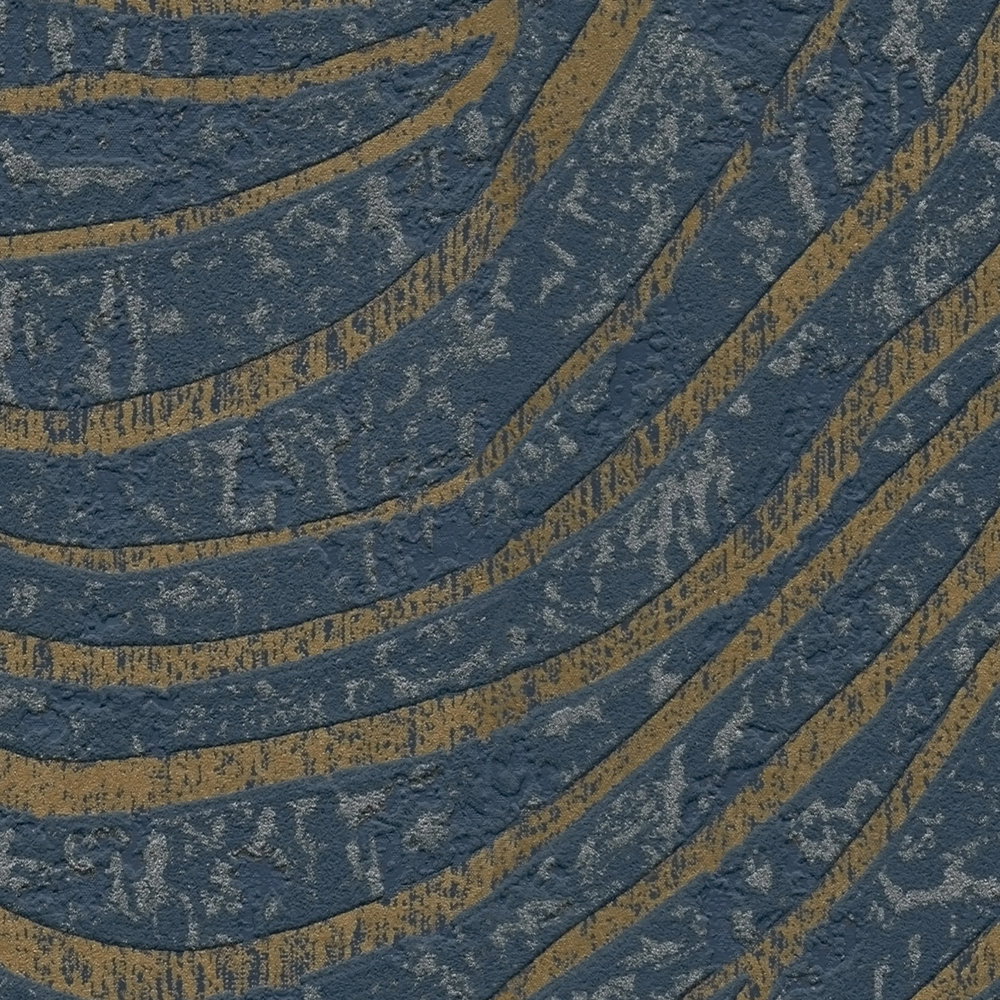             Tapete mit abstraktem Hügel Muster– Dunkelblau, Gold
        