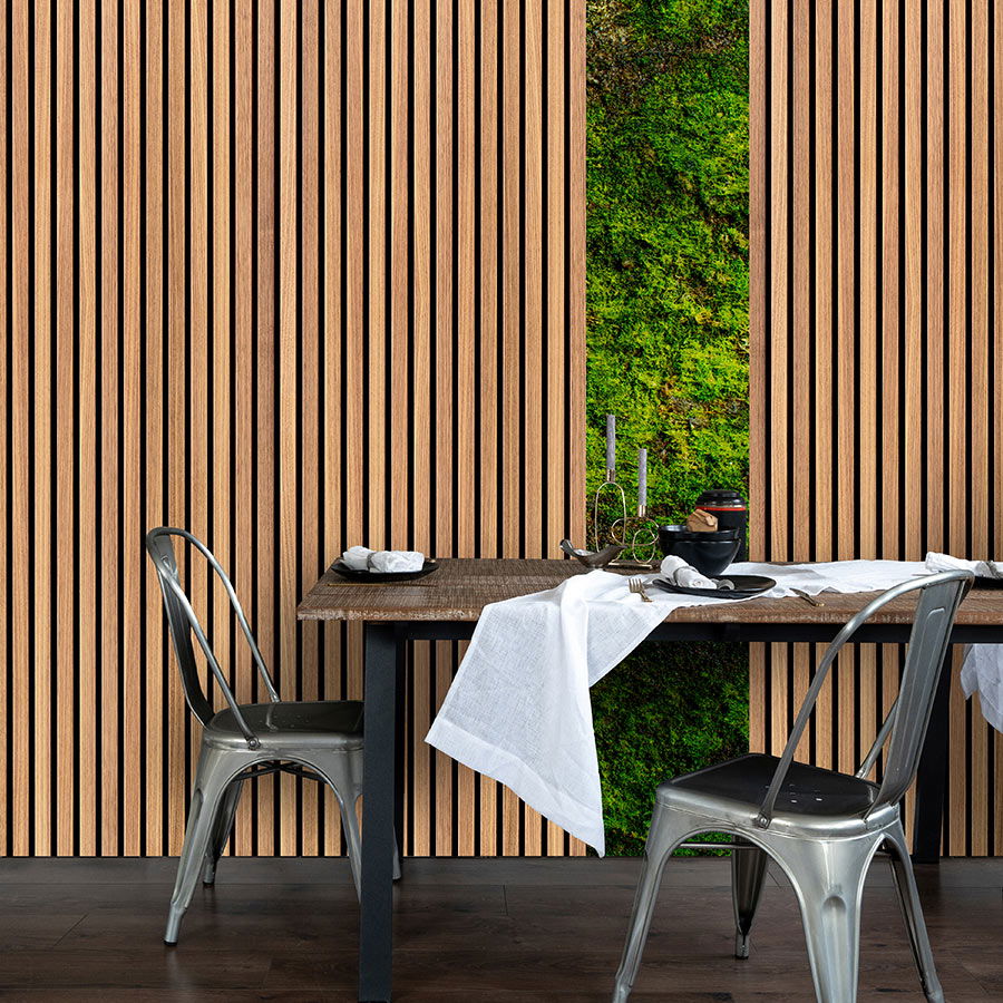         Fototapete »panel 2« - Breite Holzpaneele & Moos – Glattes, leicht glänzendes Premiumvlies
    