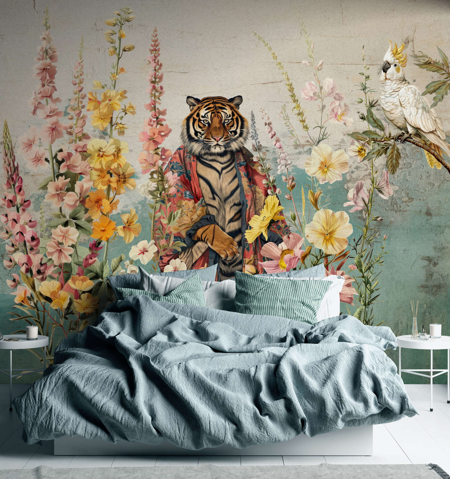 Malerei, Tiger, Vogel, Bett, Mobiliar