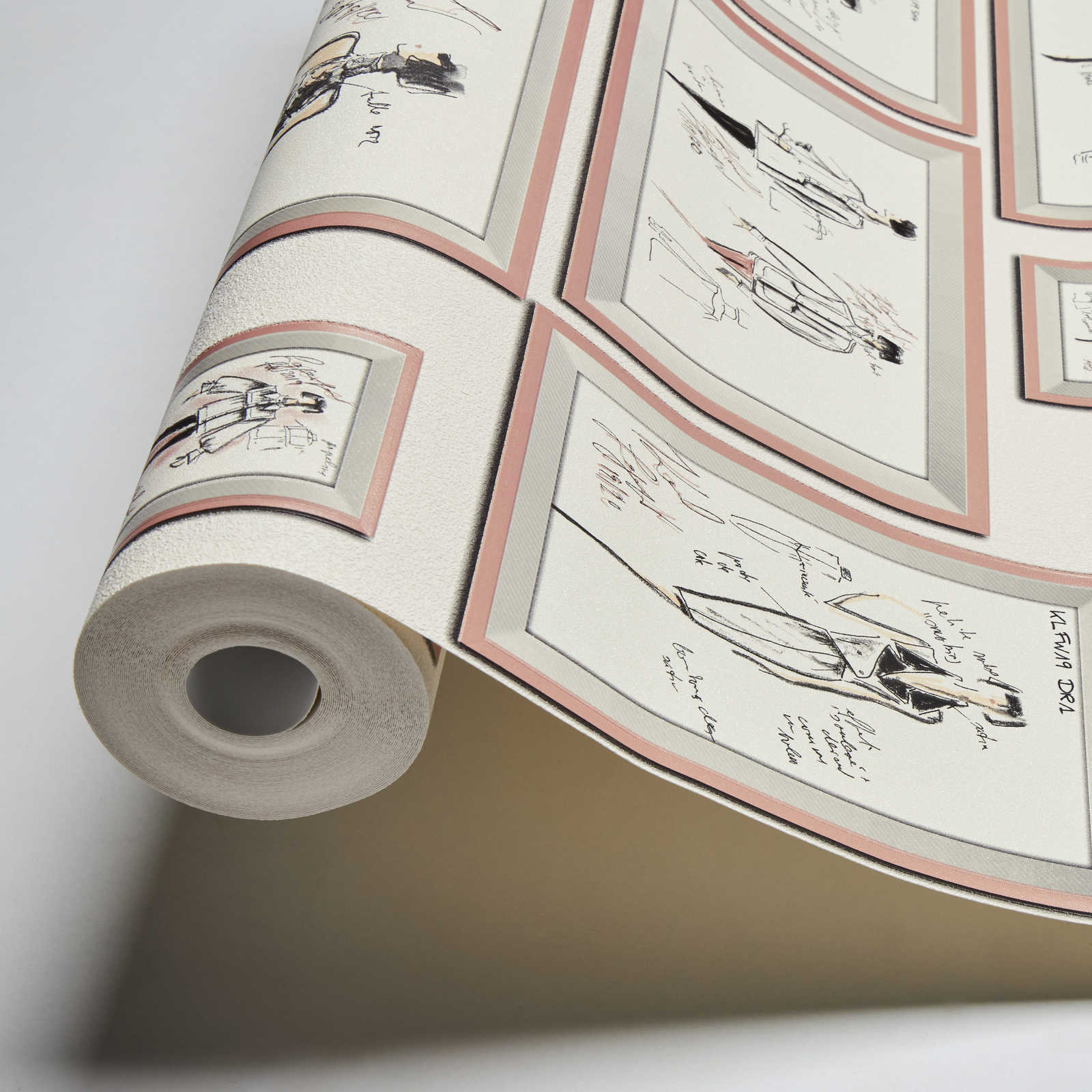             Vliestapete Karl LAGERFELD Mode Entwürfe – Weiß, Rosa
        