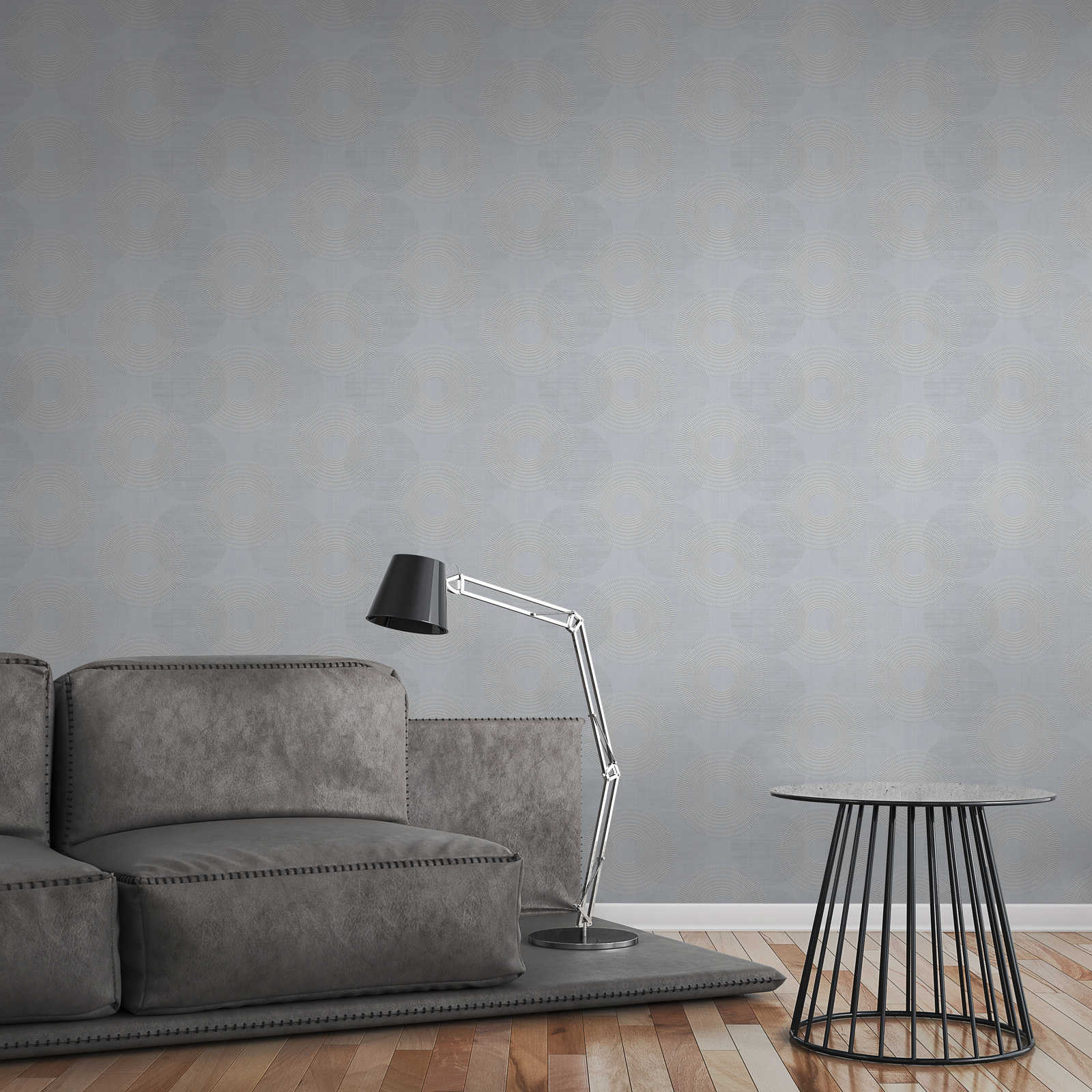            Vliestapete mit geometrischem Design aus Kreisen – Grau
        