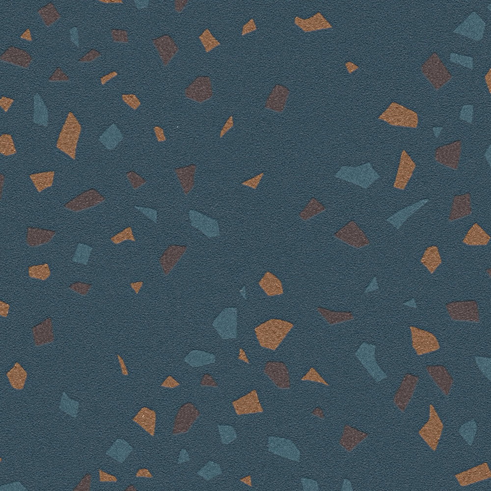Vliestapete mit Terrazzo Muster – Blau, Grün, Braun