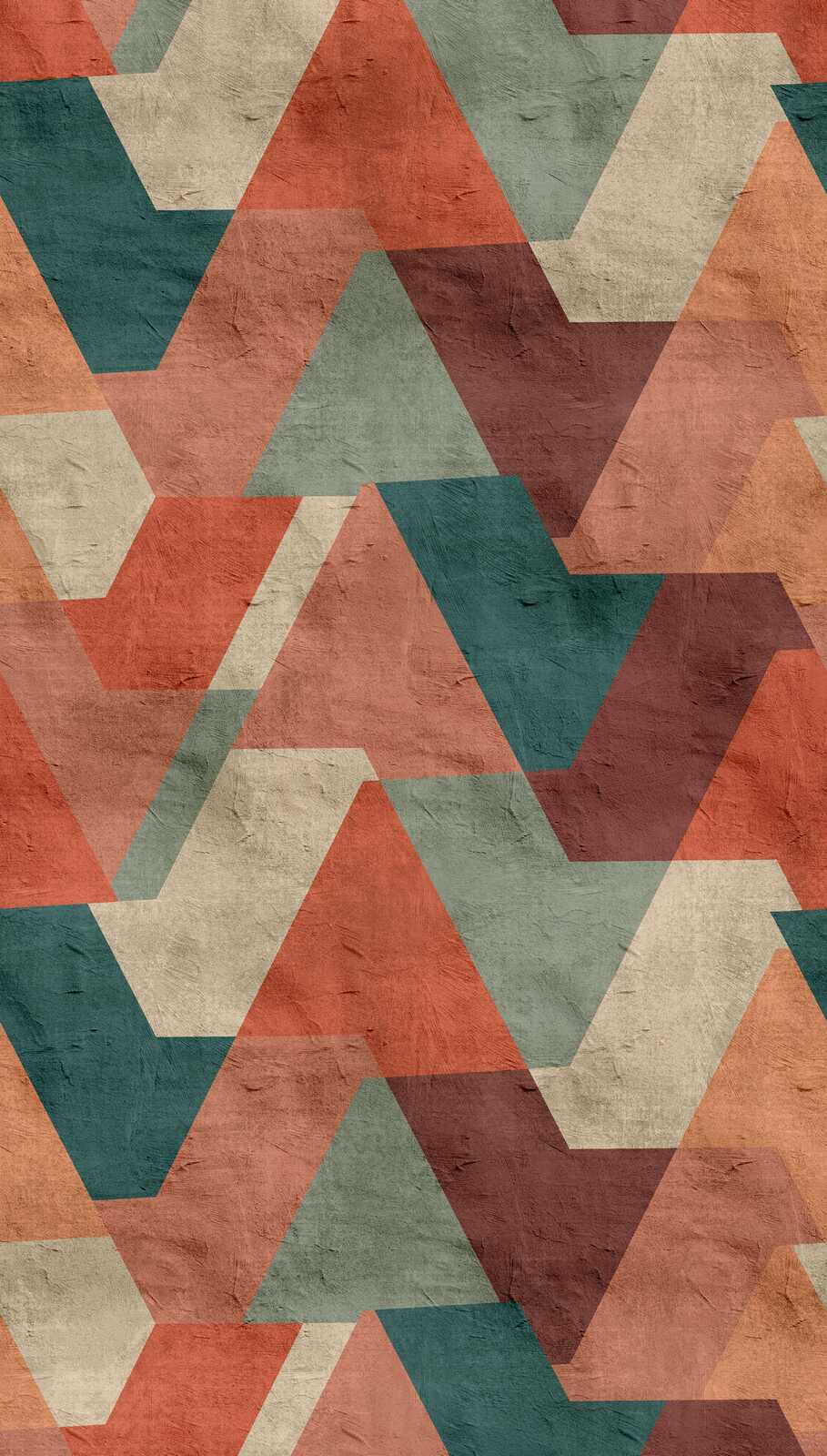 Vintage Vliestapete mit großflächigem Chevron-Muster – Orange, Grün, Petrol