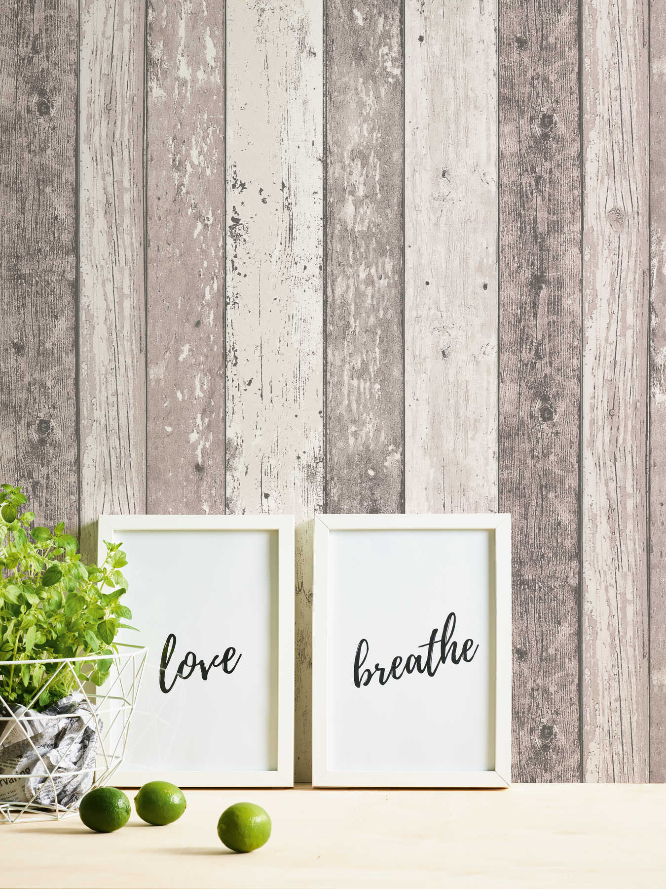             Bretter-Tapete mit Holzoptik im Used-Look – Braun, Creme
        