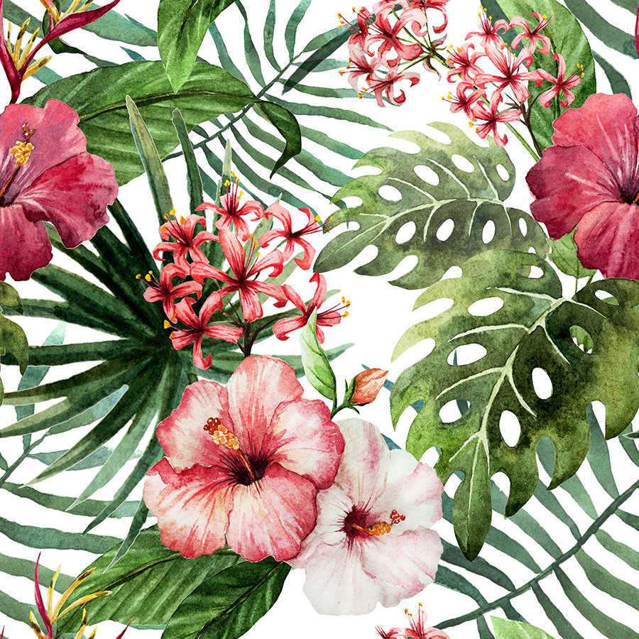 Hibiskus, Tropische Blüten, Blätter, Pflanzen Muster, Blumenmuster