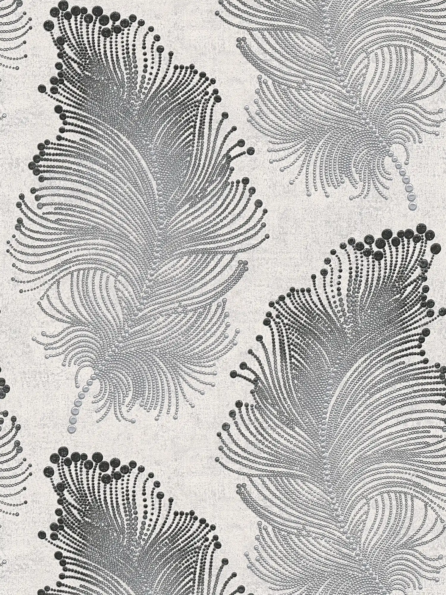         Papier peint métallique avec motif plumes style boho - métallique, blanc
    