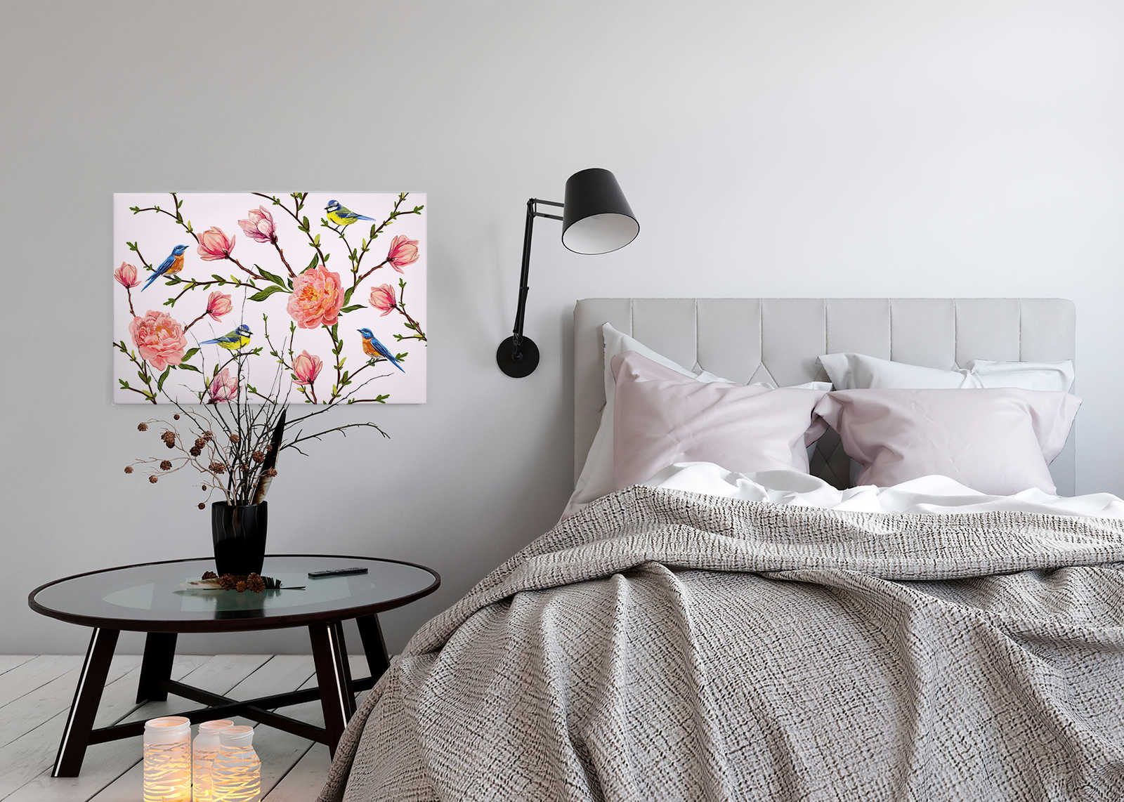             Leinwand Vögel & Blumen minimalistisch – 0,90 m x 0,60 m
        