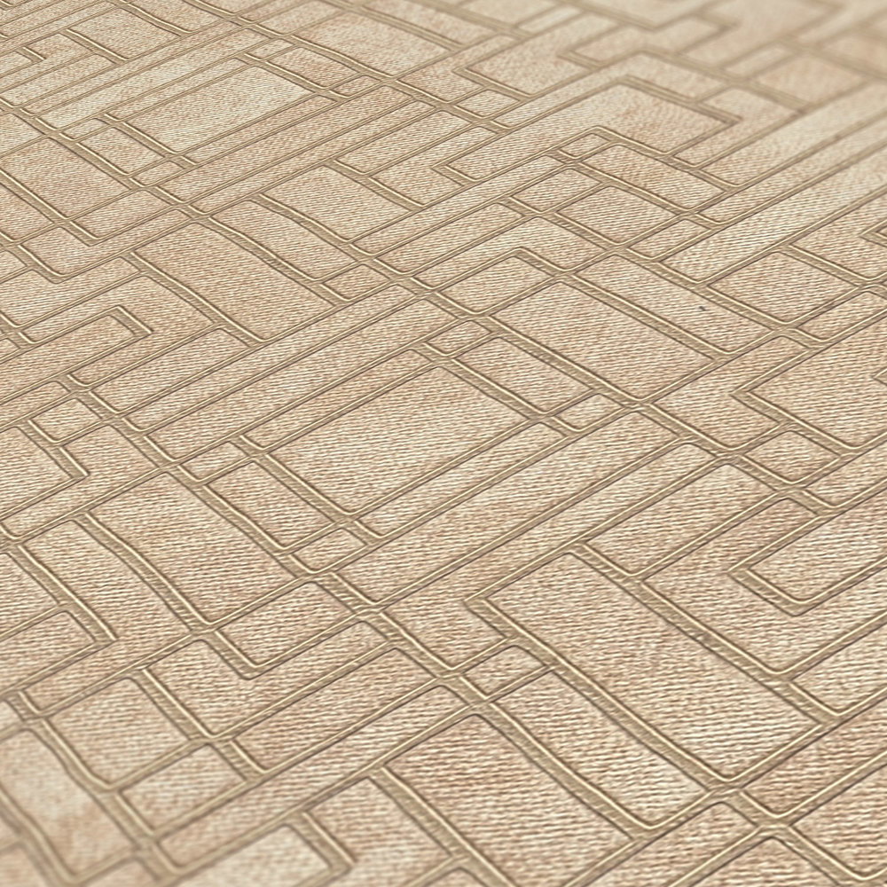             Metallic Tapete mit Linien-Grafik – Gelb, Beige
        