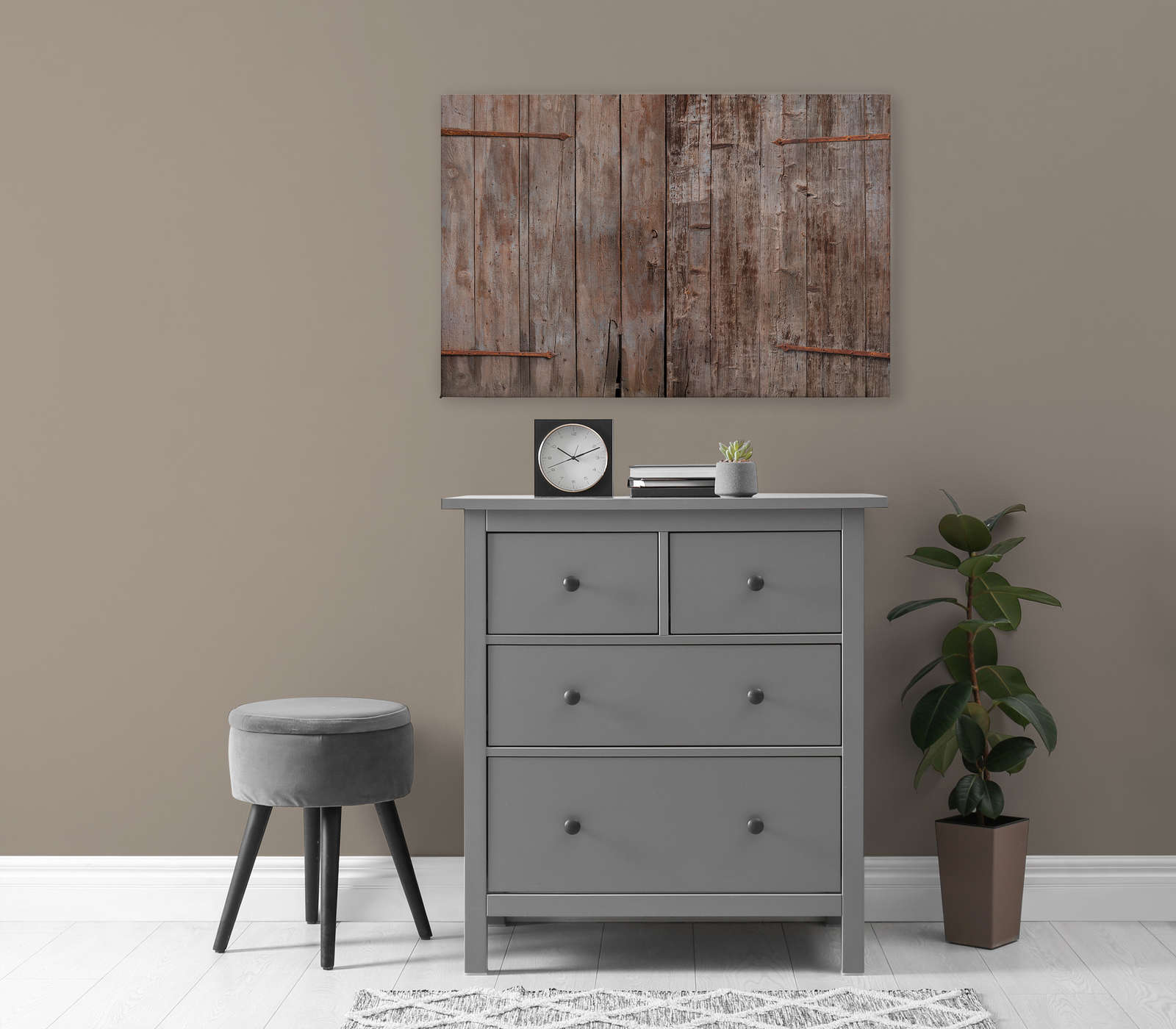             Holz Leinwandbild Scheunentor Bretteroptik im Used Look – 0,90 m x 0,60 m
        