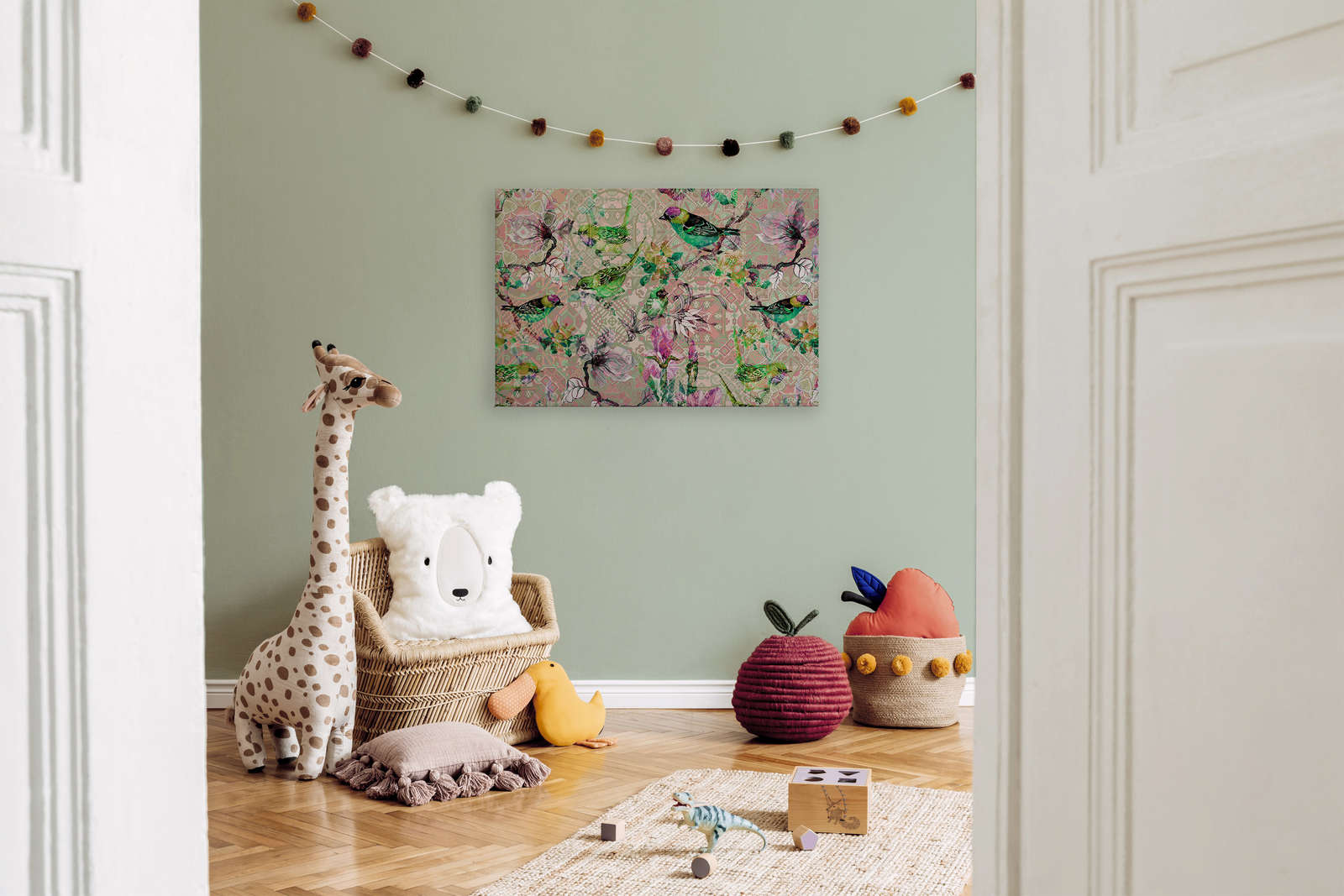             Vogel Leinwandbild mit Mosaik Muster | mosaic birds 2 – 0,90 m x 0,60 m
        