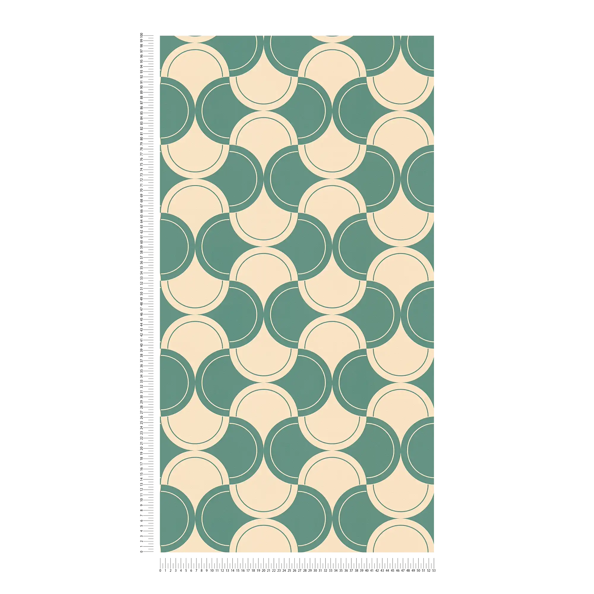             Vliestapete mit Halbkreismuster im 70er Jahre Stil – Grün, Beige
        
