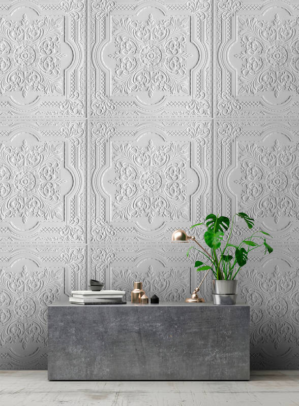             Papier peint panoramique plafond avec motif de structure - blanc
        