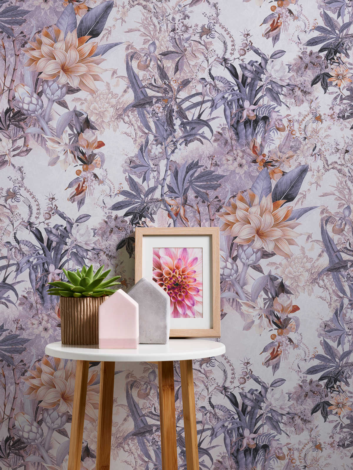Blumen Tapete florale Vintage-Blüten – Blau, Grau