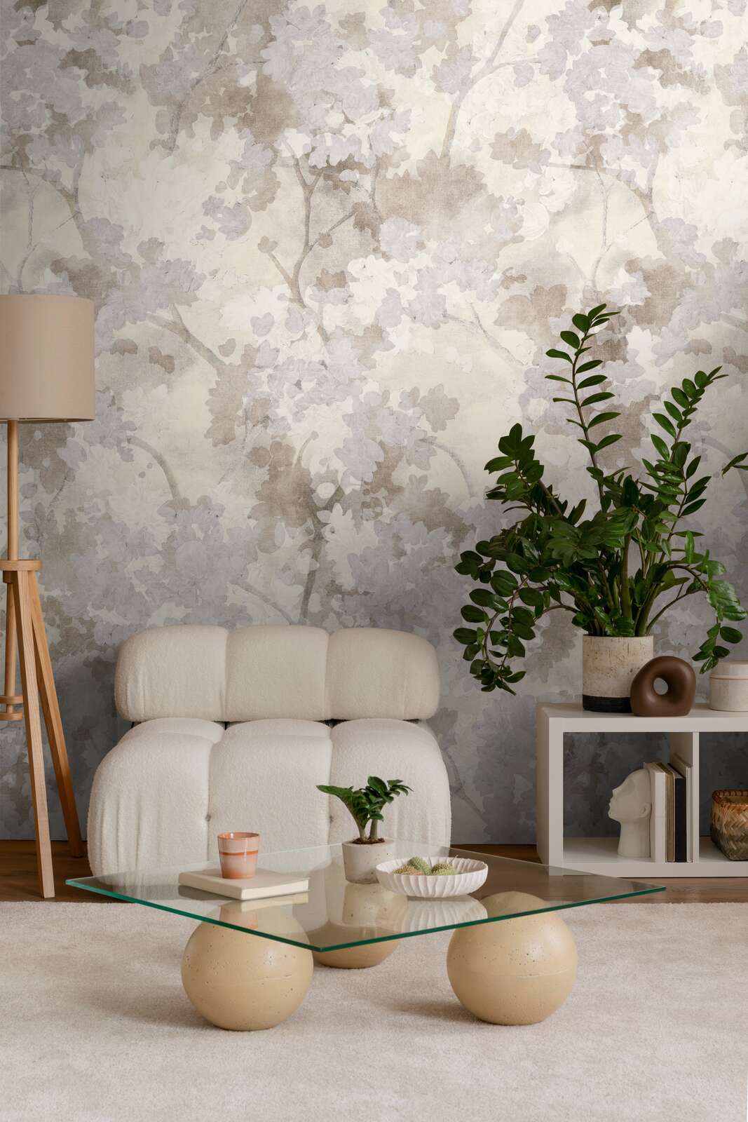 Wohnzimmer, Blumentopf, Glas-Tisch, Pflanze, Beige/Neutral