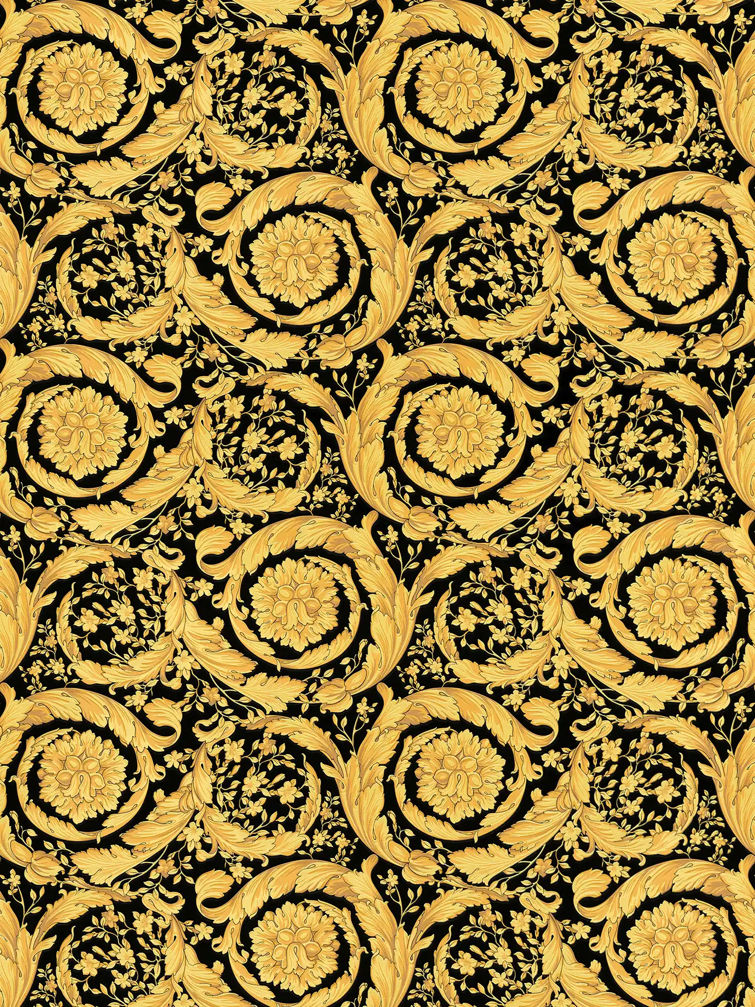         VERSACE wallpaper with ornamental floral pattern - gold, black
    