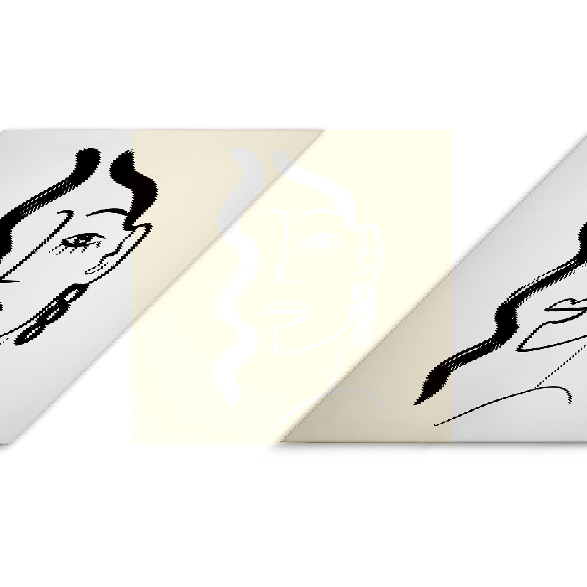             Minimalistische Frauenlinie - Leinwandbild für zeitlose Eleganz – 30 x 30 cm - Creme, Schwarz
        