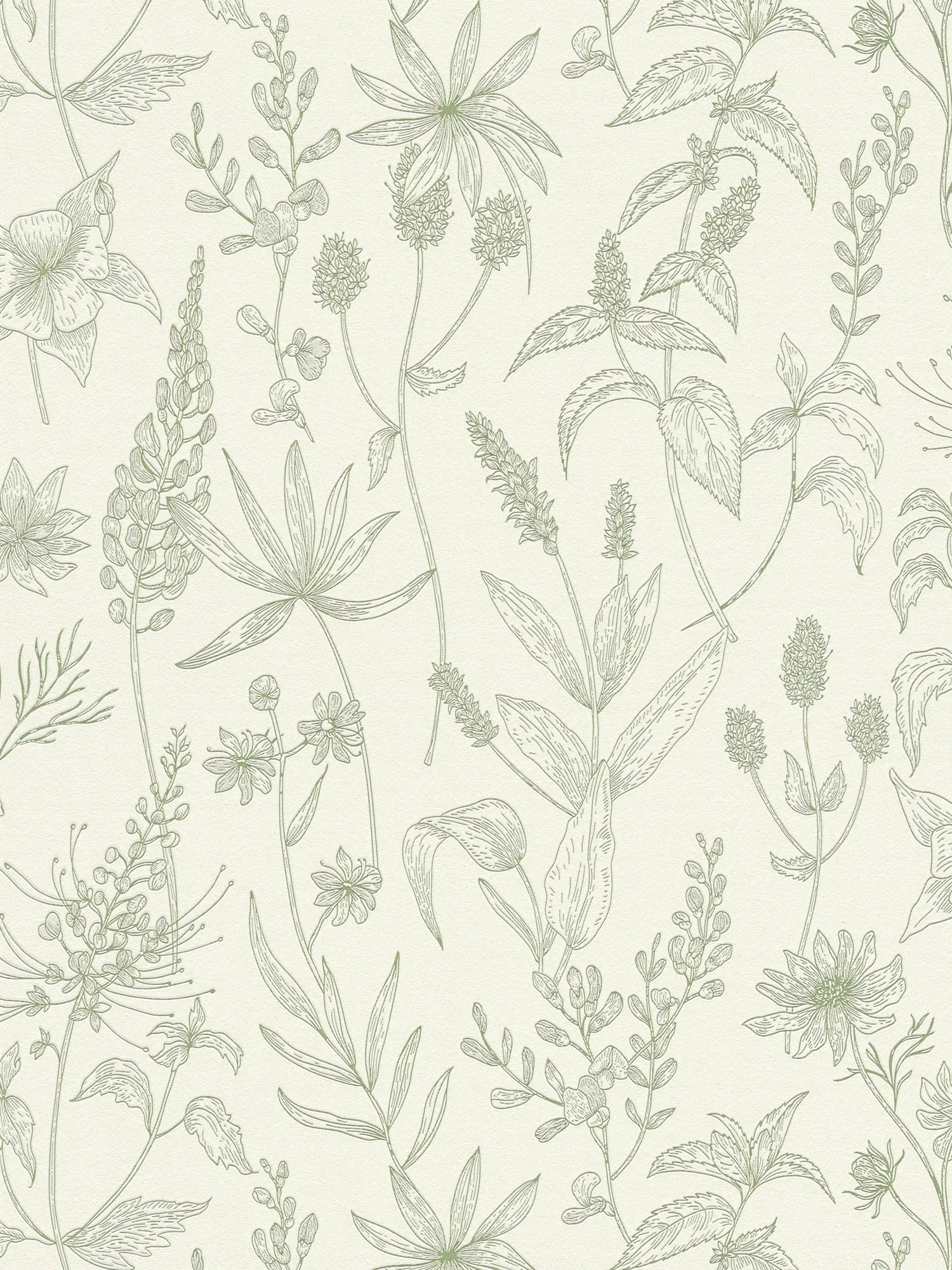         Vliesbehang met bloemenpatroon en metallic accent - groen, zilver, wit
    