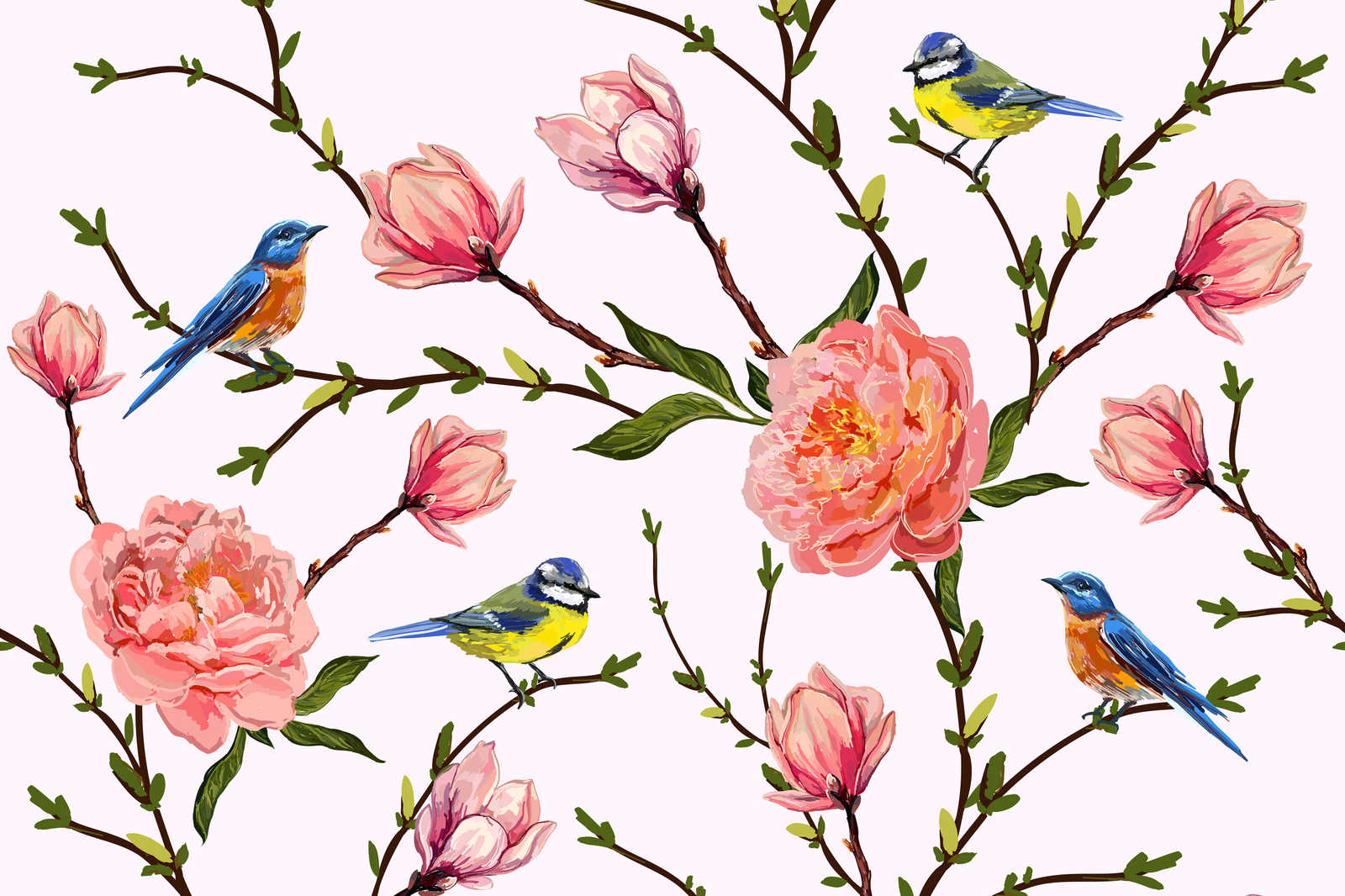             Leinwand Vögel & Blumen minimalistisch – 0,90 m x 0,60 m
        